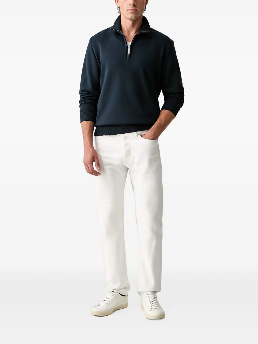 Colmar Sweater met kwartrits en geribbelde afwerking Blauw