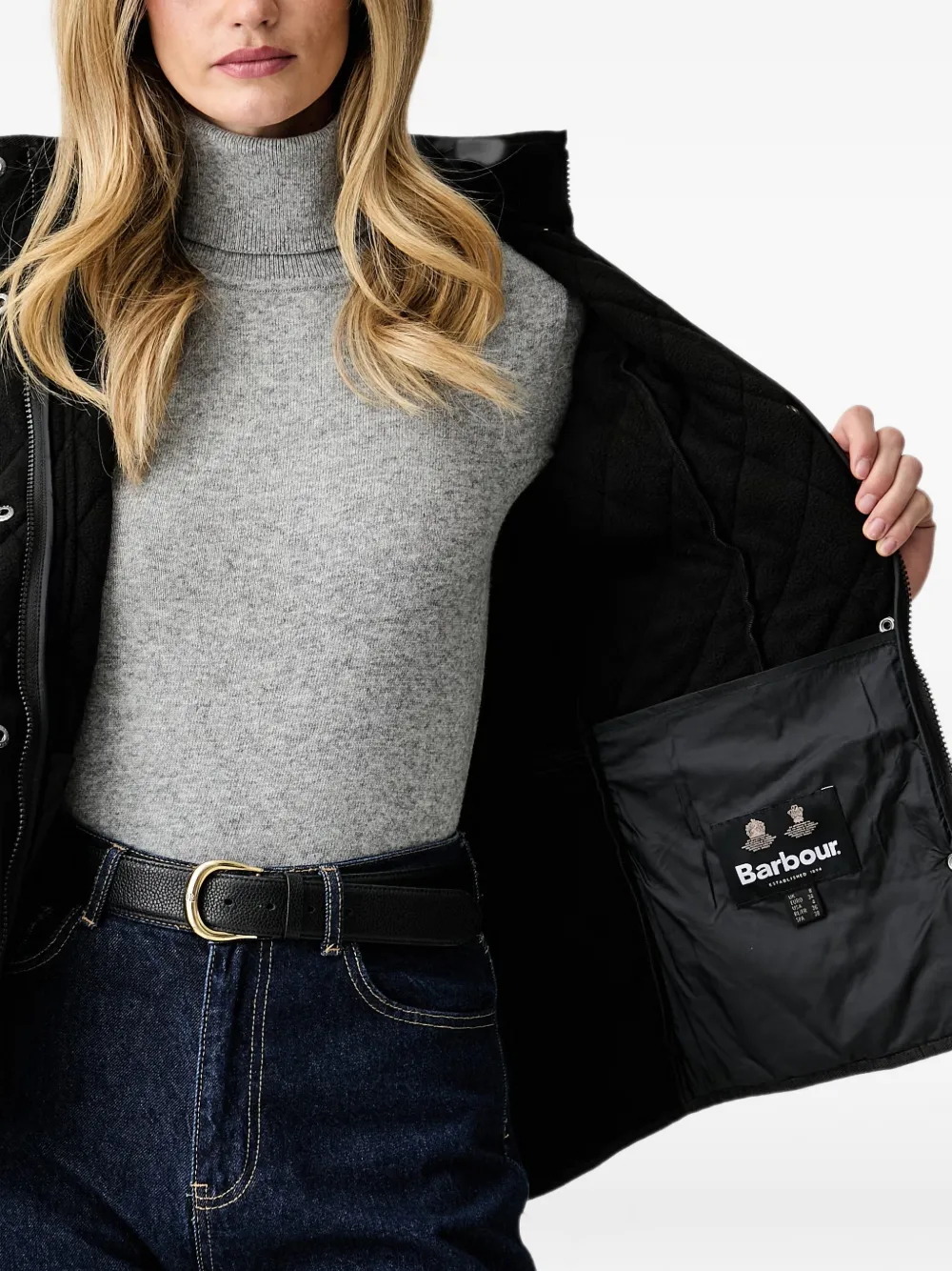 Barbour Cavalry Polarquilt jack met gewatteerde afwerking en rits Zwart