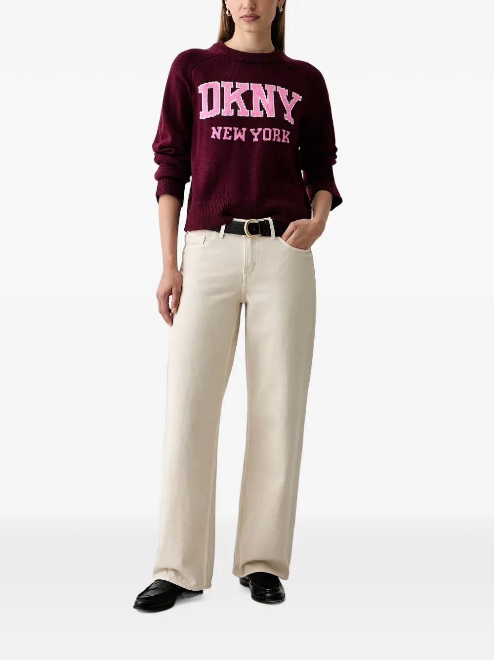 DKNY Bell trui met logo-intarsia en raglanmouwen Rood