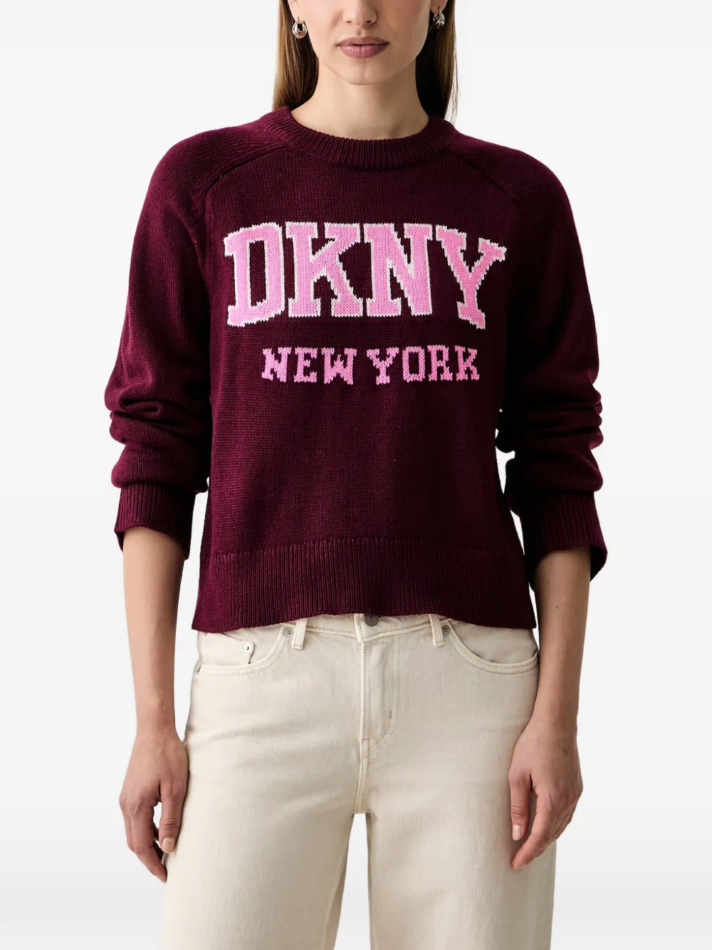 DKNY Bell logo-intarsia raglan-sleeve sweater