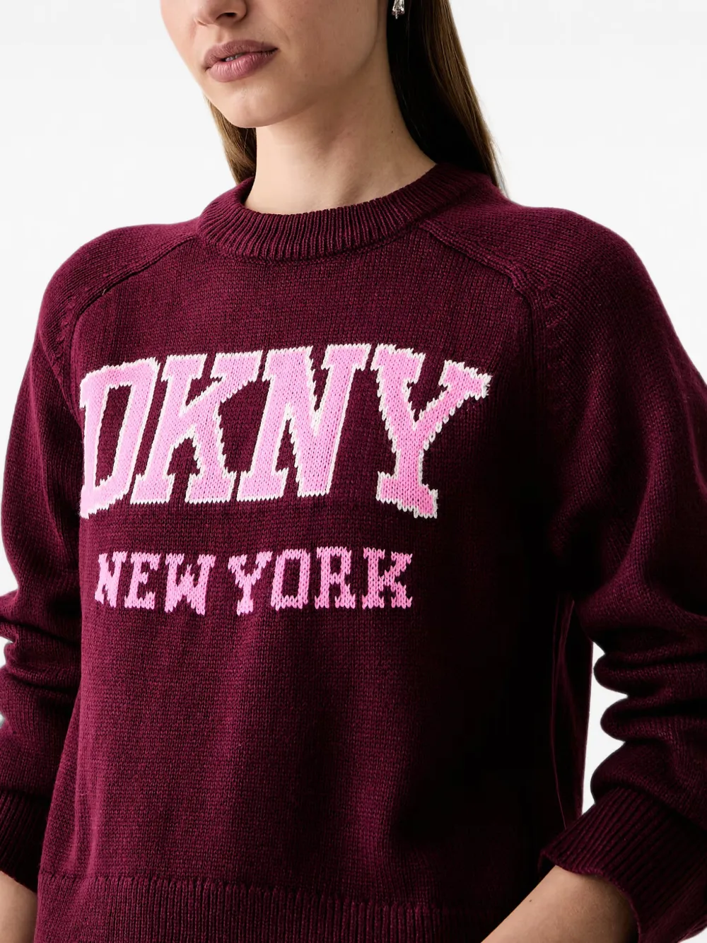 DKNY Bell trui met logo-intarsia en raglanmouwen Rood