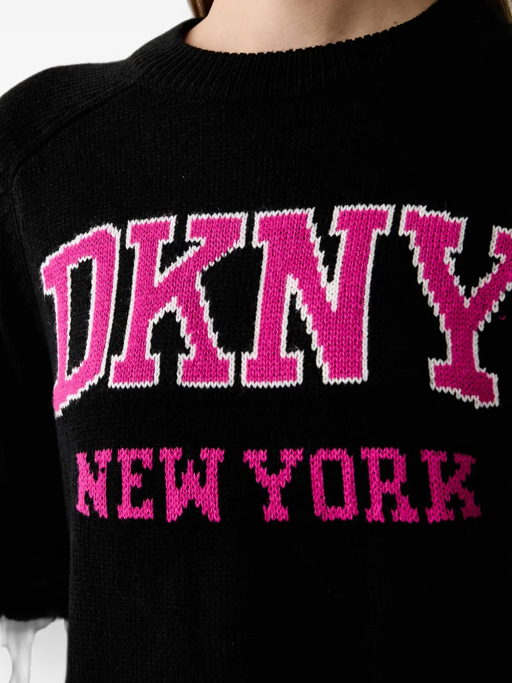 DKNY Bell intarsia-logo raglan-sleeve sweater Zwart
