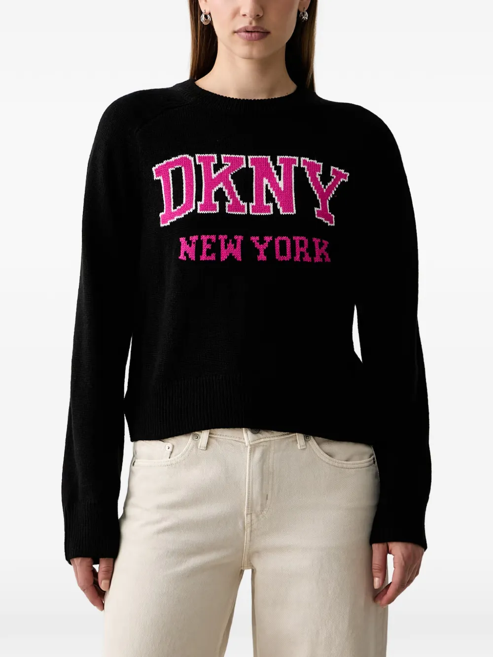 DKNY Bell intarsia-logo raglan-sleeve sweater