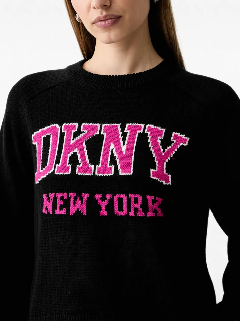 DKNY Bell intarsia-logo raglan-sleeve sweater Zwart