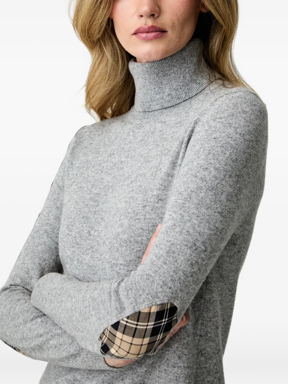 Barbour Pendle tartan-patch roll-neck sweater Grijs