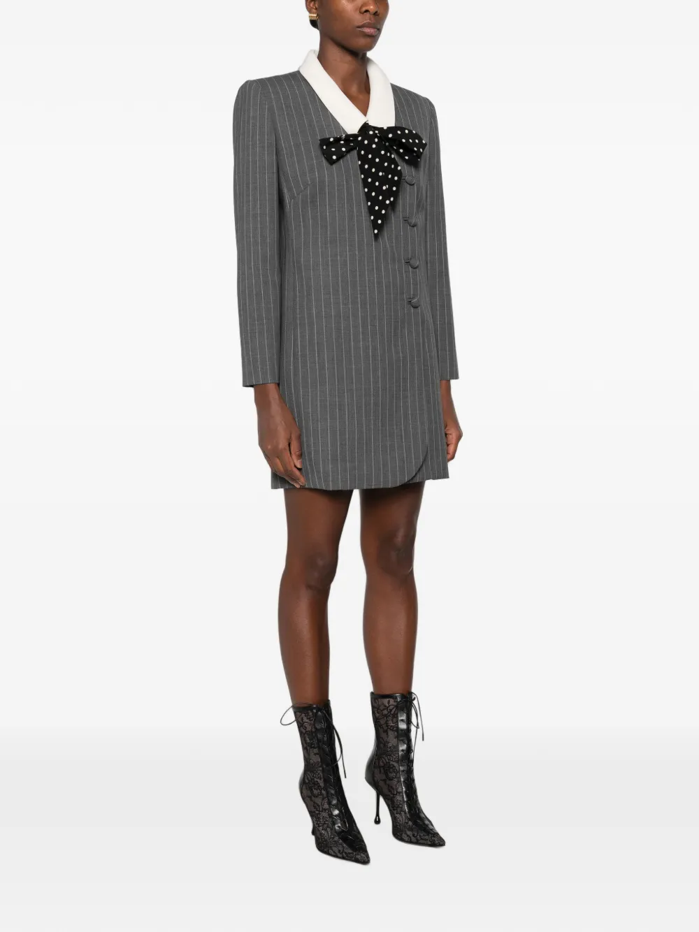 Valentino Garavani pinstripe-pattern polka-dot bow mini dress Grijs