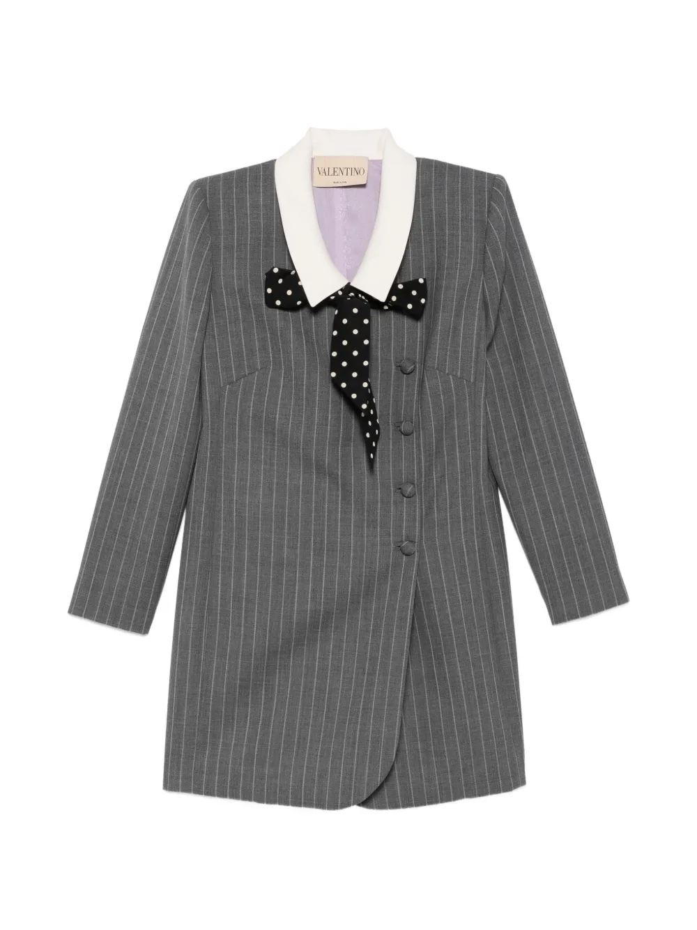 Valentino Garavani pinstripe-pattern polka-dot bow mini dress - Grigio