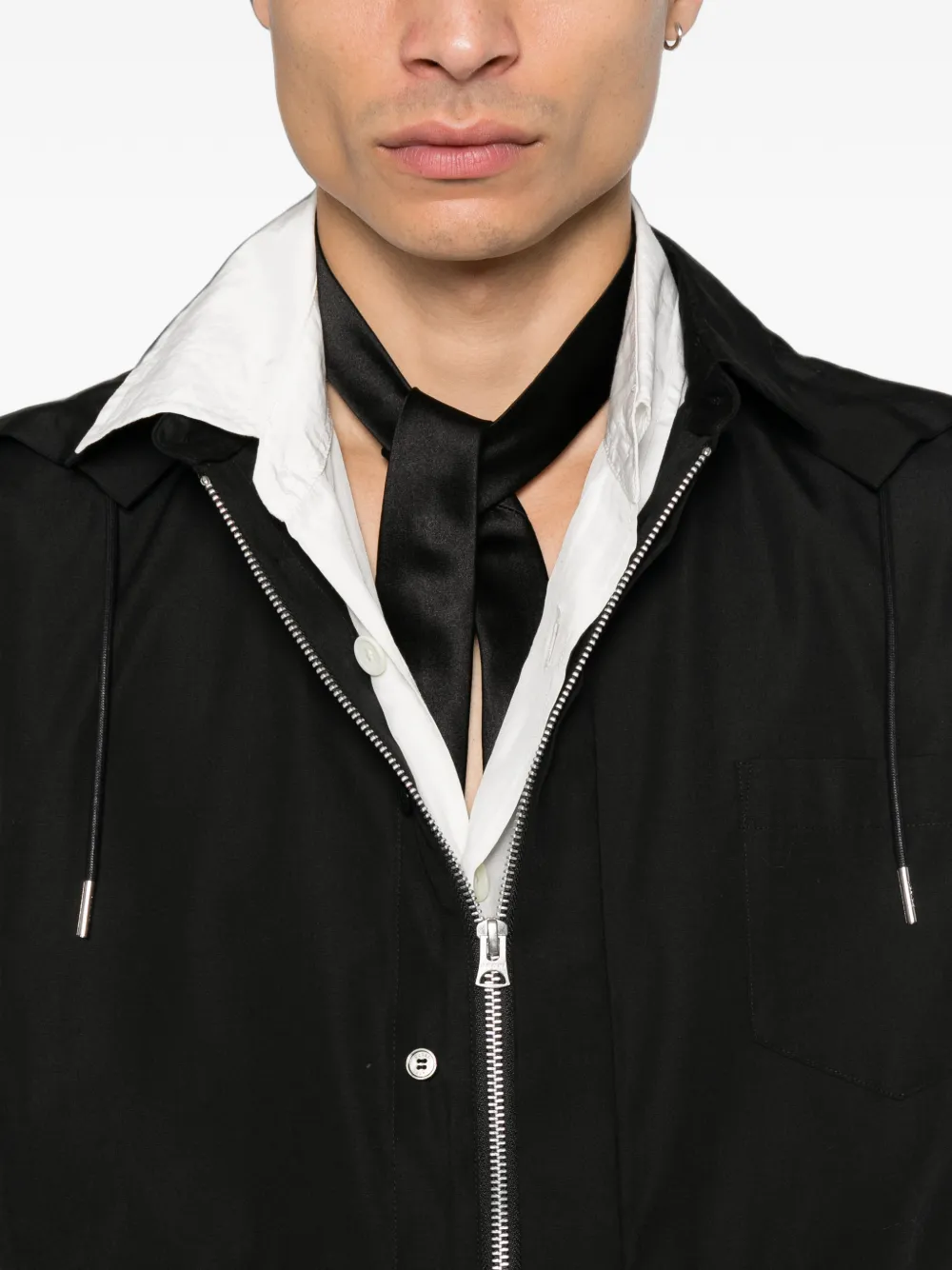 sacai hooded zip-up lightweight jacket Zwart