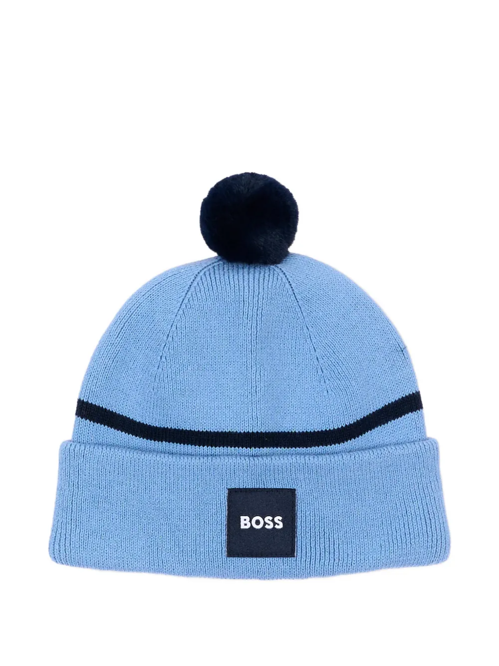 BOSS Kidswear pom-pom stripe-detail cotton beanie hat - Blu