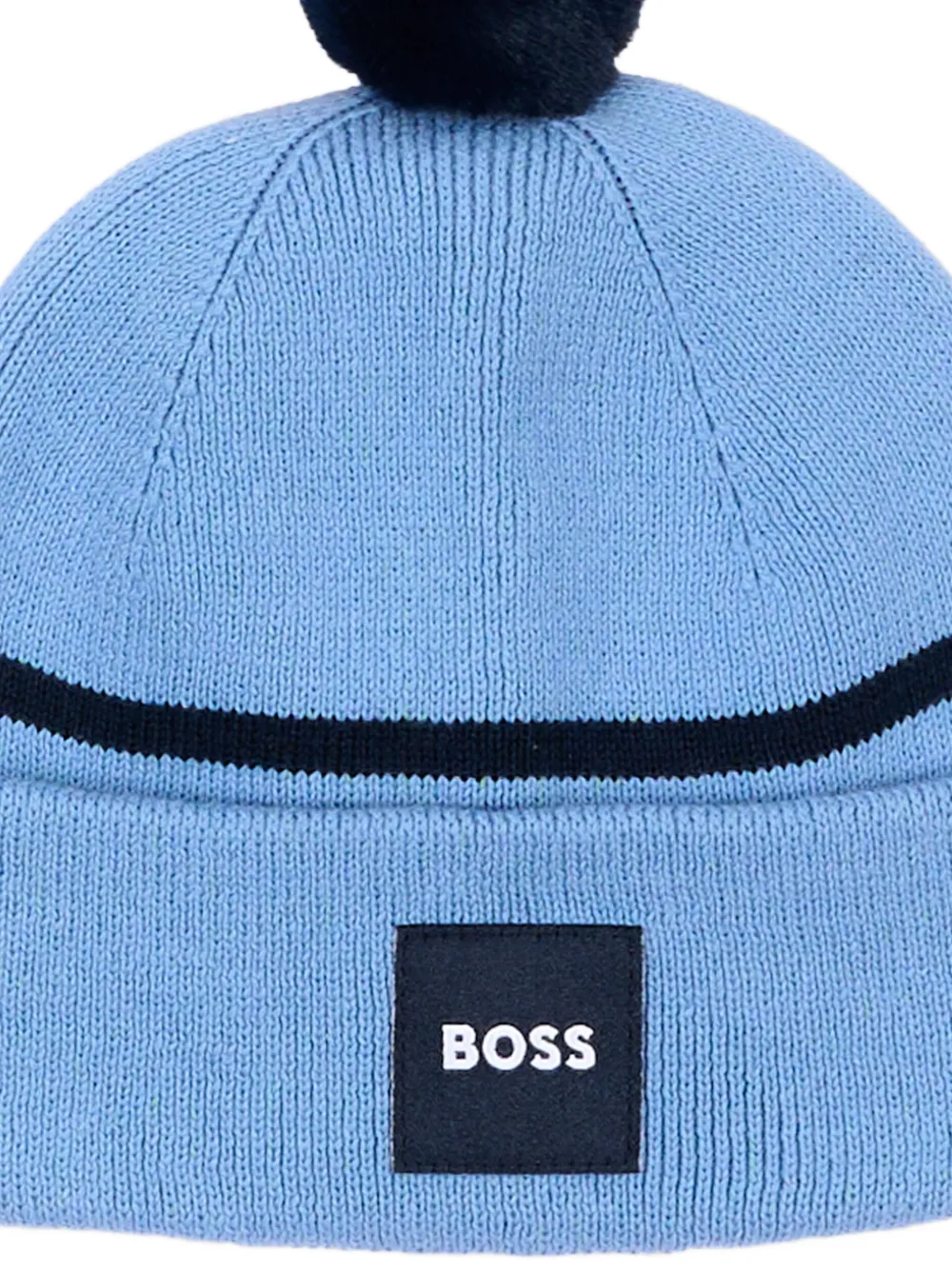 BOSS Kidswear pom-pom stripe-detail cotton beanie hat Blauw