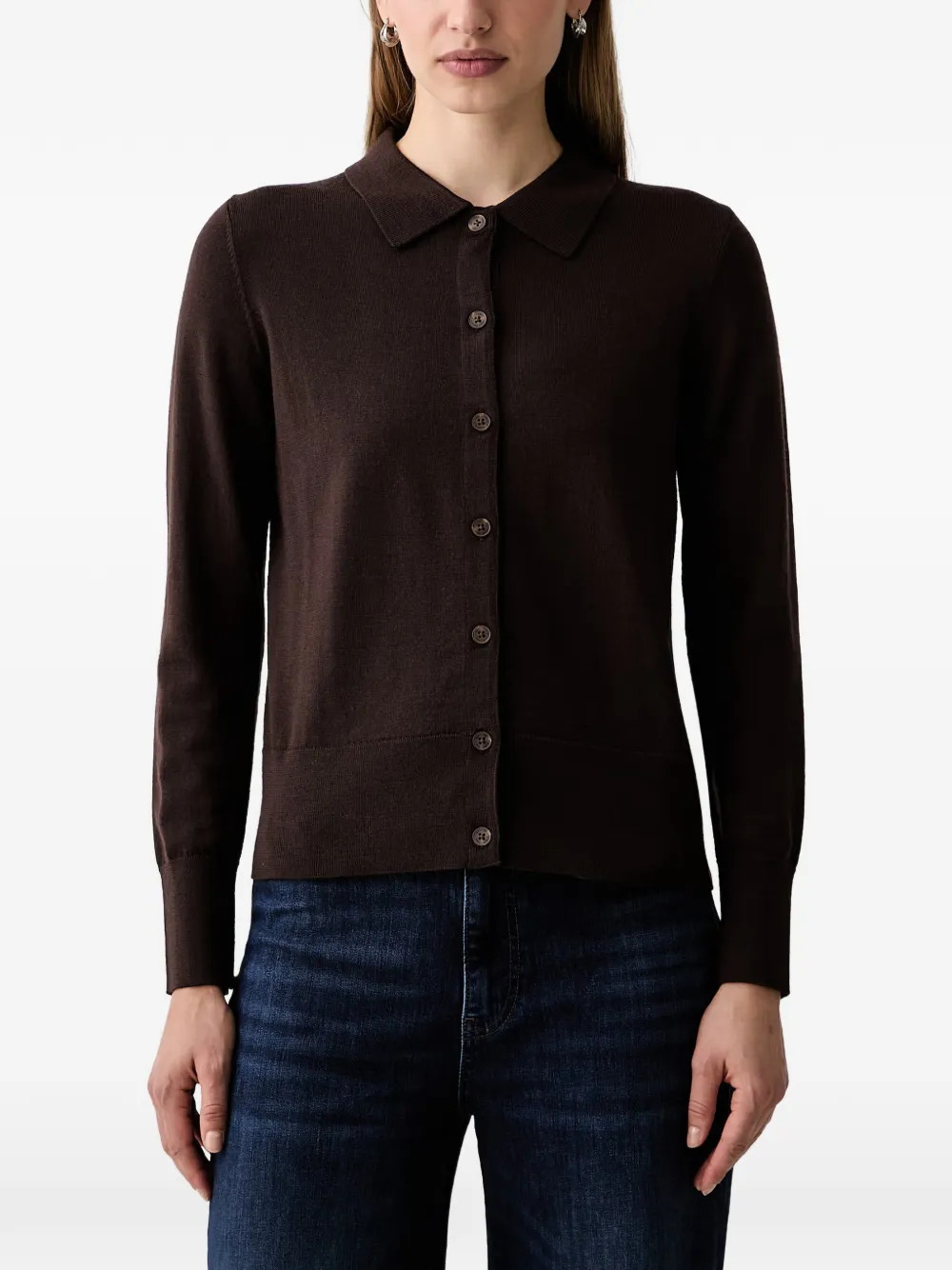 Gant Polo-collar Cardigan In Brown