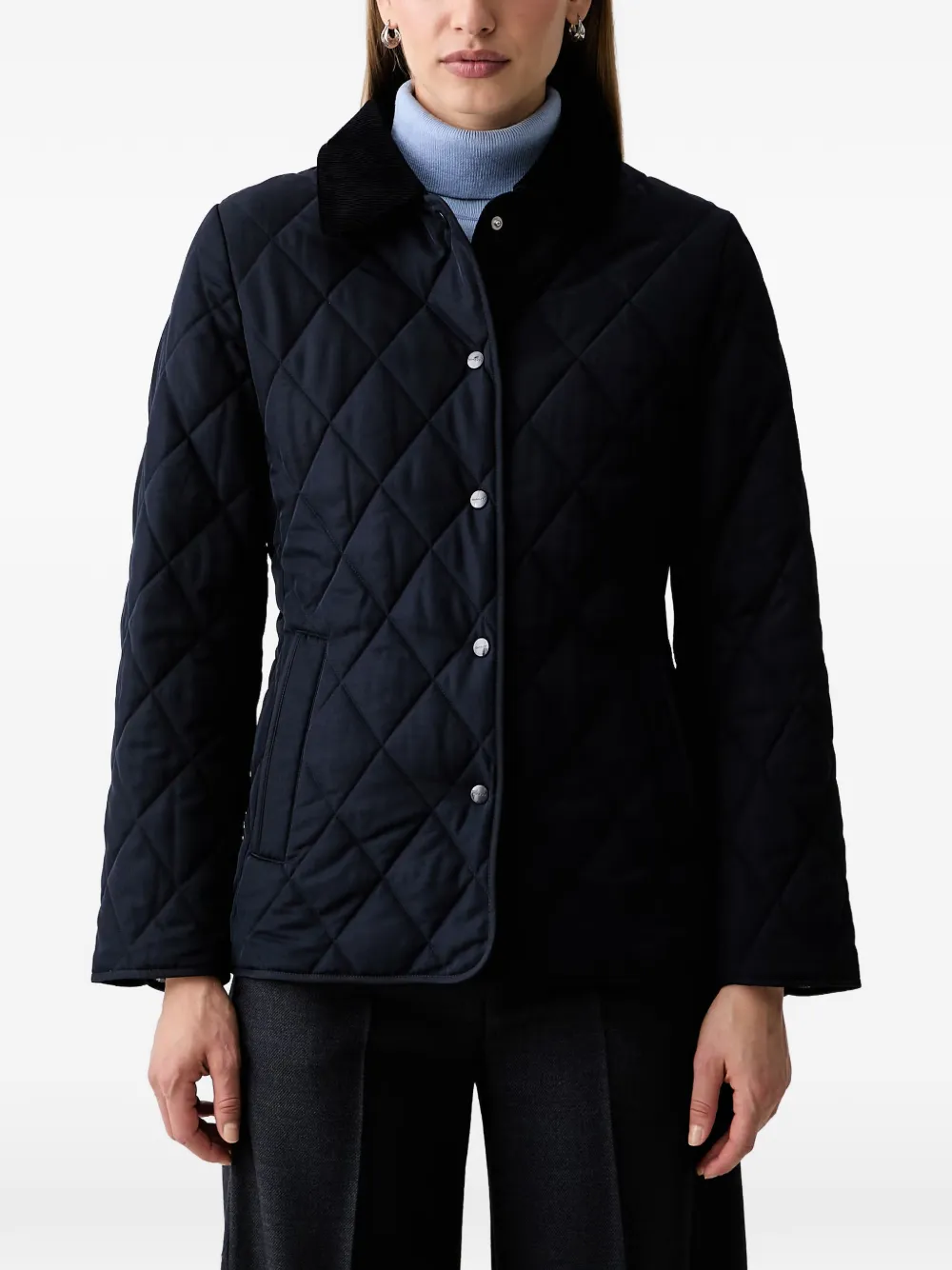 Gant Quilted Corduroy-collar Jacket In Blue