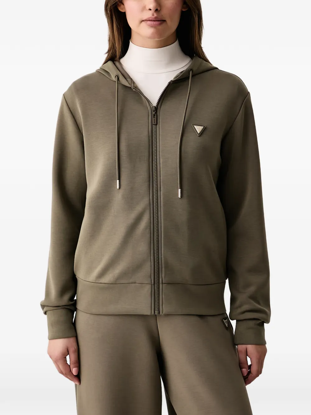 GUESS USA logo-plaque zip-up hoodie - Verde