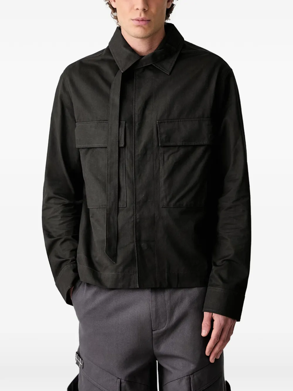 HELIOT EMIL Octave flap-pocket tie-strap shirt jacket - Nero