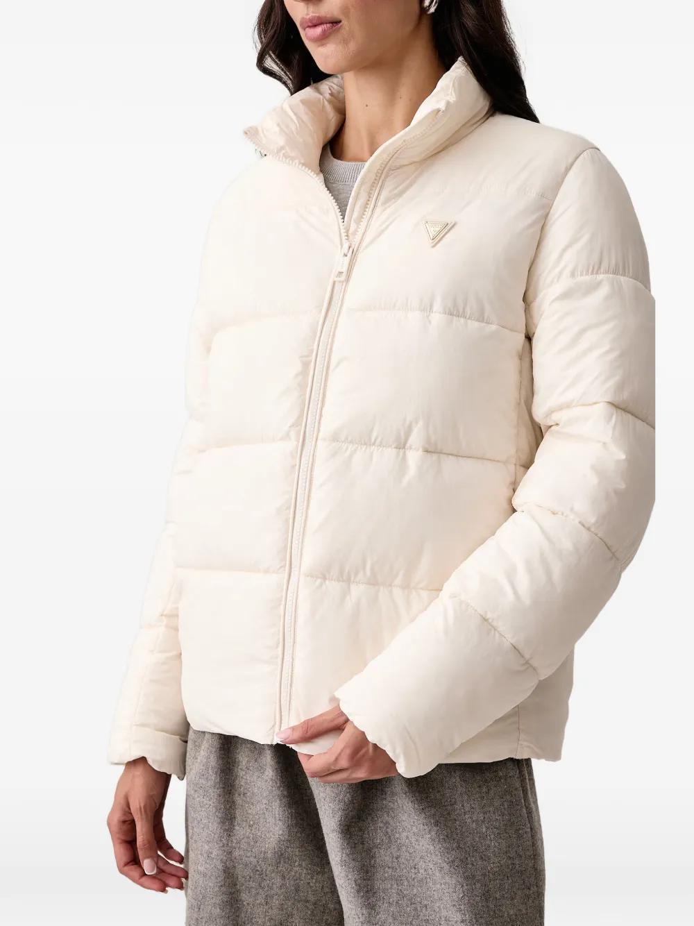 GUESS USA Gewatteerd jack met logoplakkaat Beige