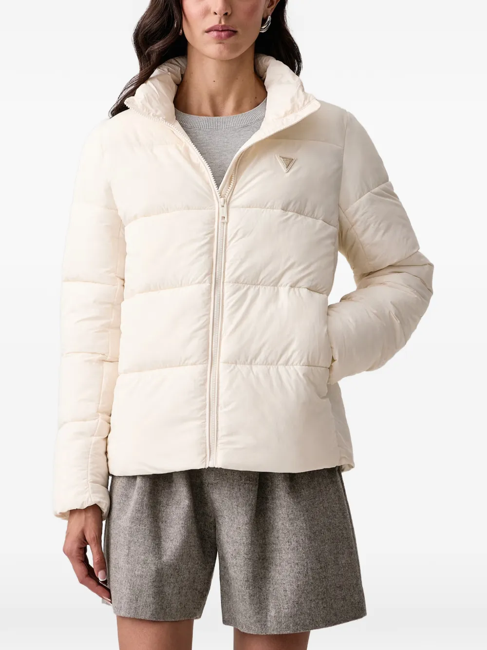 GUESS USA quilted logo-plaque jacket - Nude
