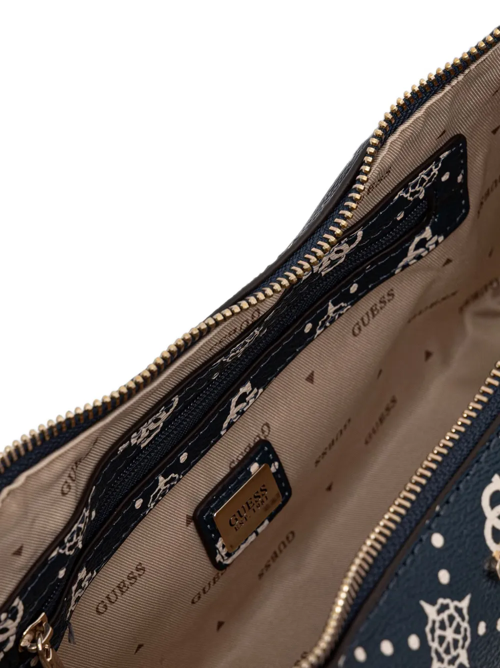 GUESS USA Allegra schoudertas met monogramprint en logoplakkaat Blauw
