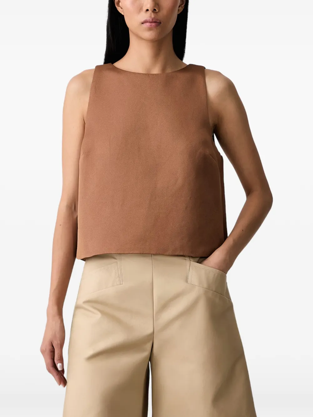 GANNI top in brown twill - Marrone