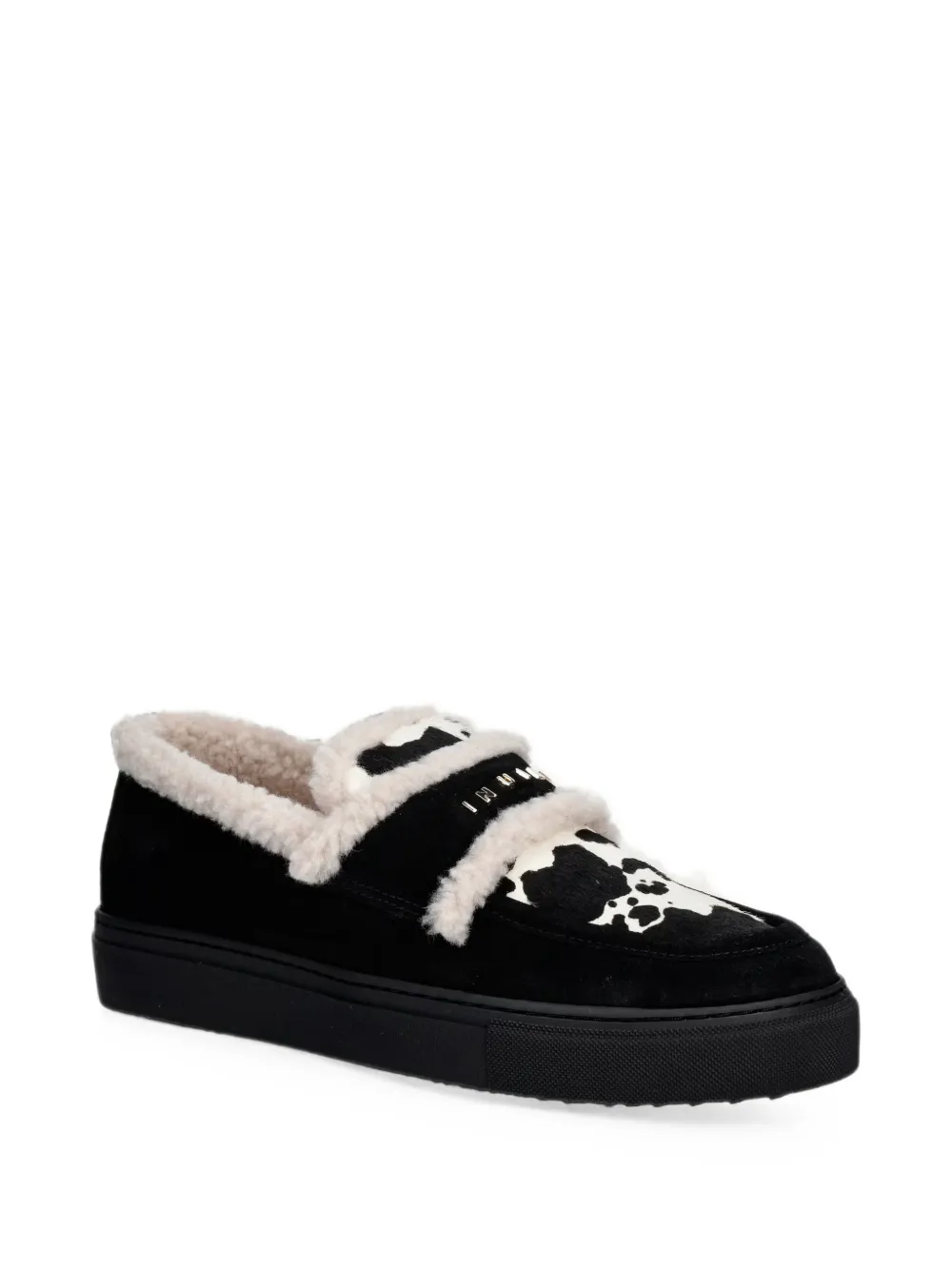 Inuikii shearling-trim cow-print loafers Zwart