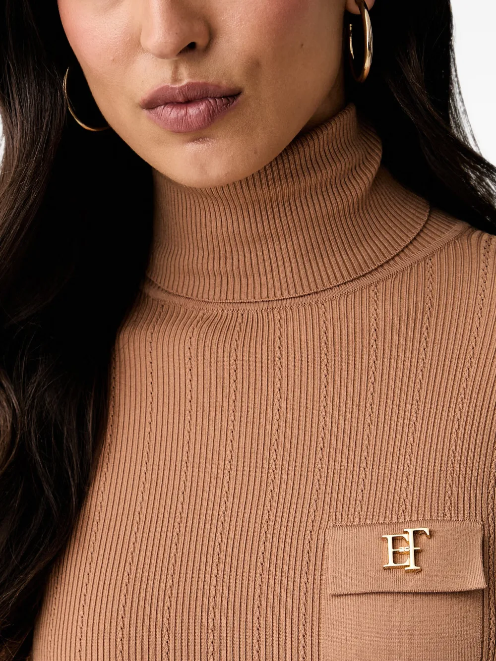 Elisabetta Franchi Ribgebreide trui met logoplakkaat Beige