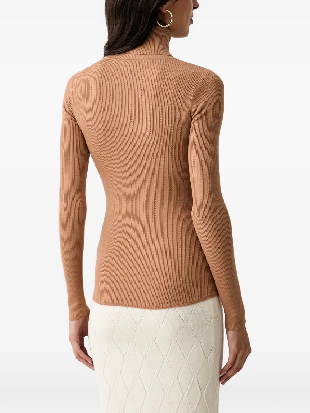 Elisabetta Franchi Ribgebreide trui met logoplakkaat Beige