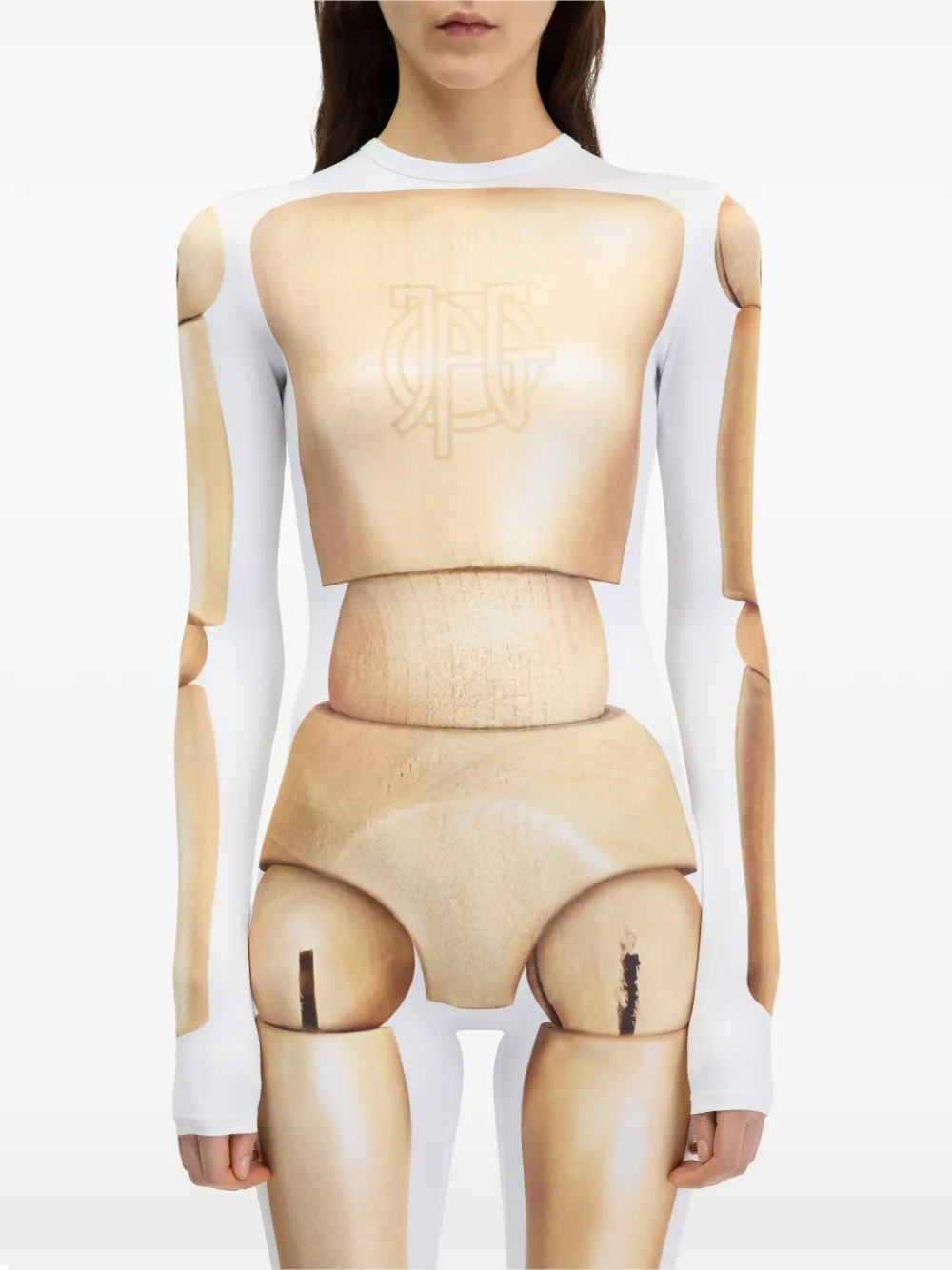 Jean Paul Gaultier Jumpsuit met houten body-print Beige
