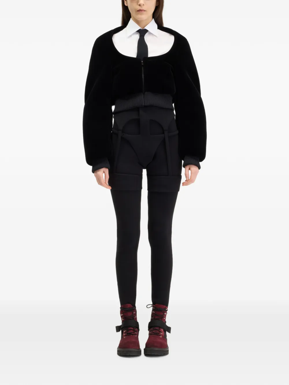 Jean Paul Gaultier Boxy cropped bomberjack Zwart
