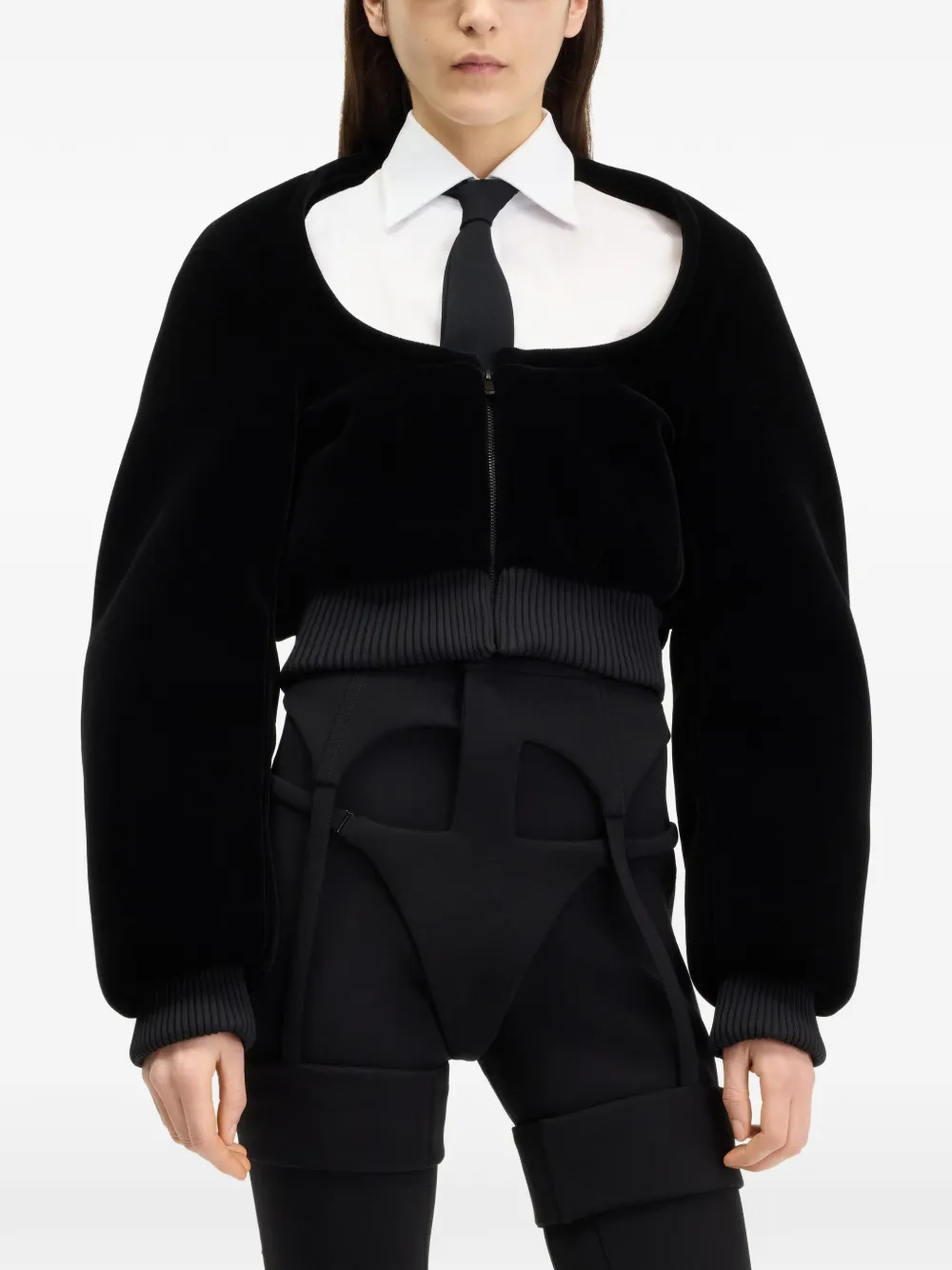 Jean Paul Gaultier Boxy cropped bomberjack Zwart