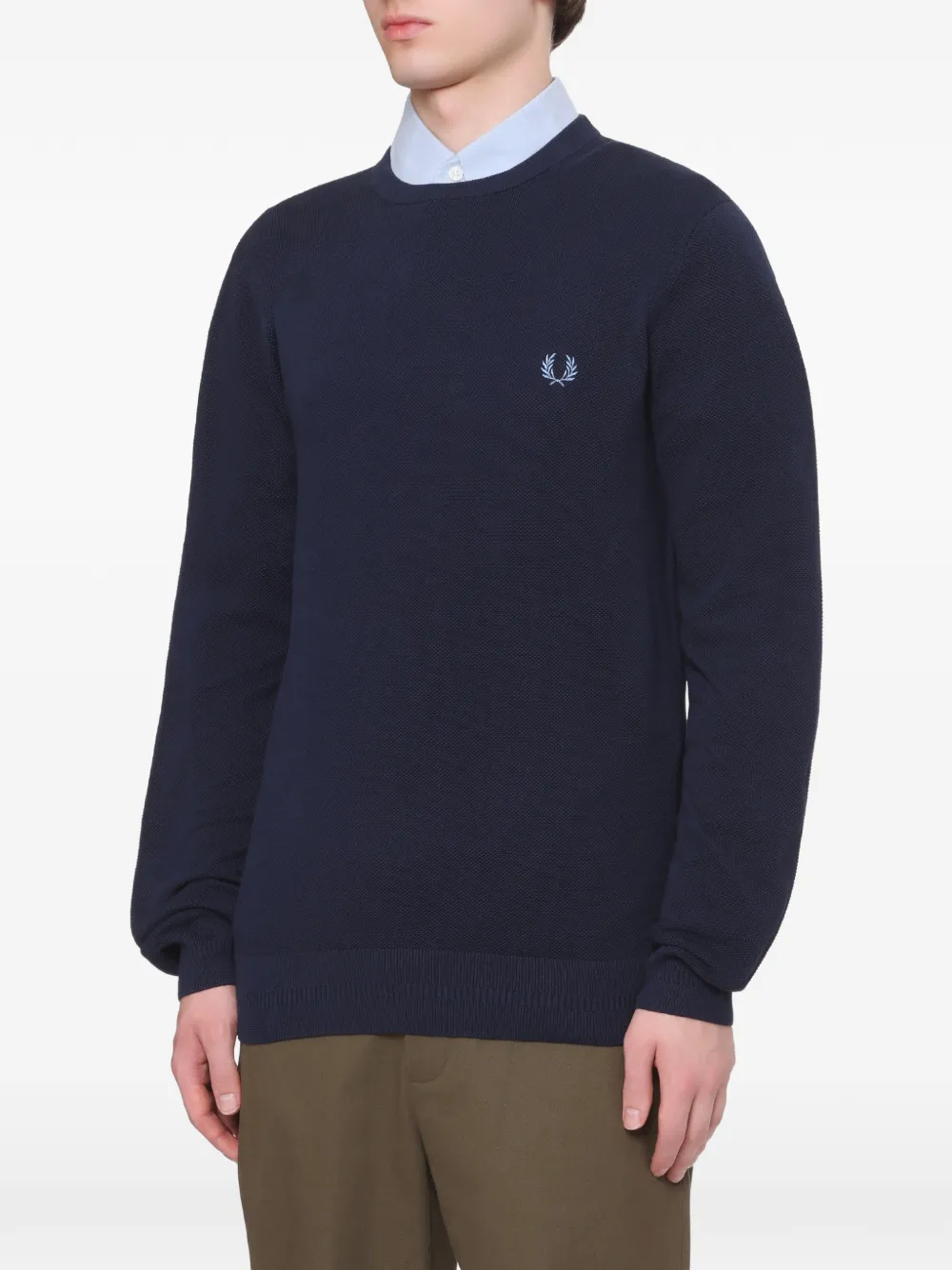Fred Perry Piqué logo-embroidered waffle-knit sweater Blauw