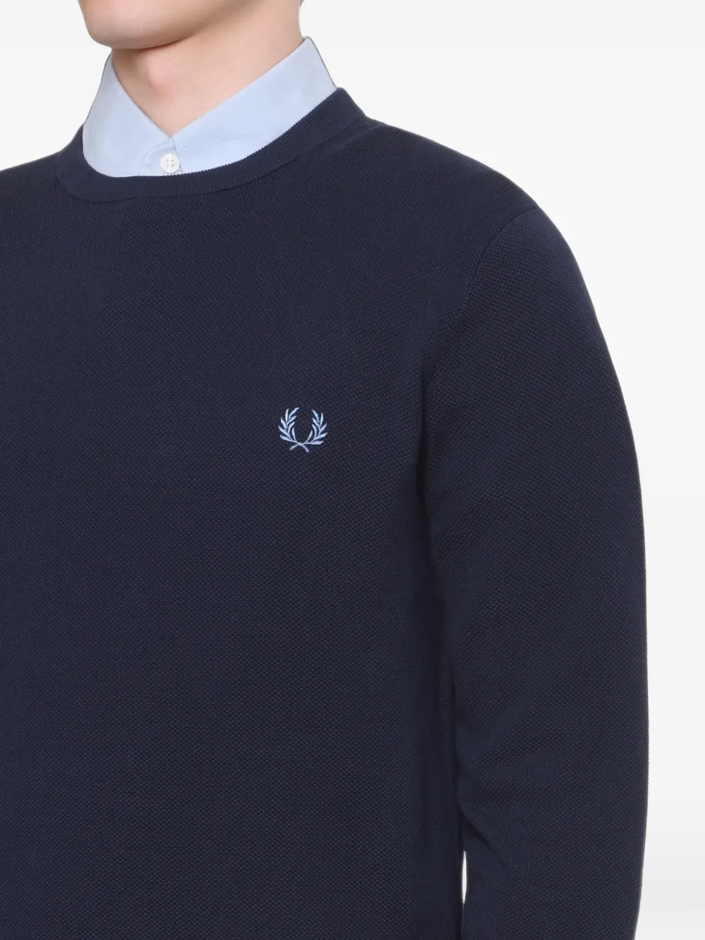 Fred Perry Piqué logo-embroidered waffle-knit sweater Blauw