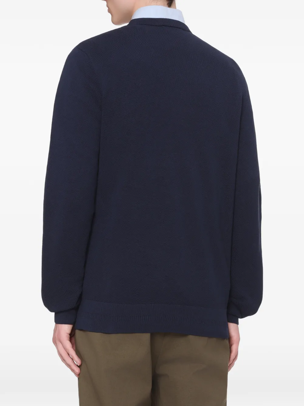 Fred Perry Piqué logo-embroidered waffle-knit sweater Blauw