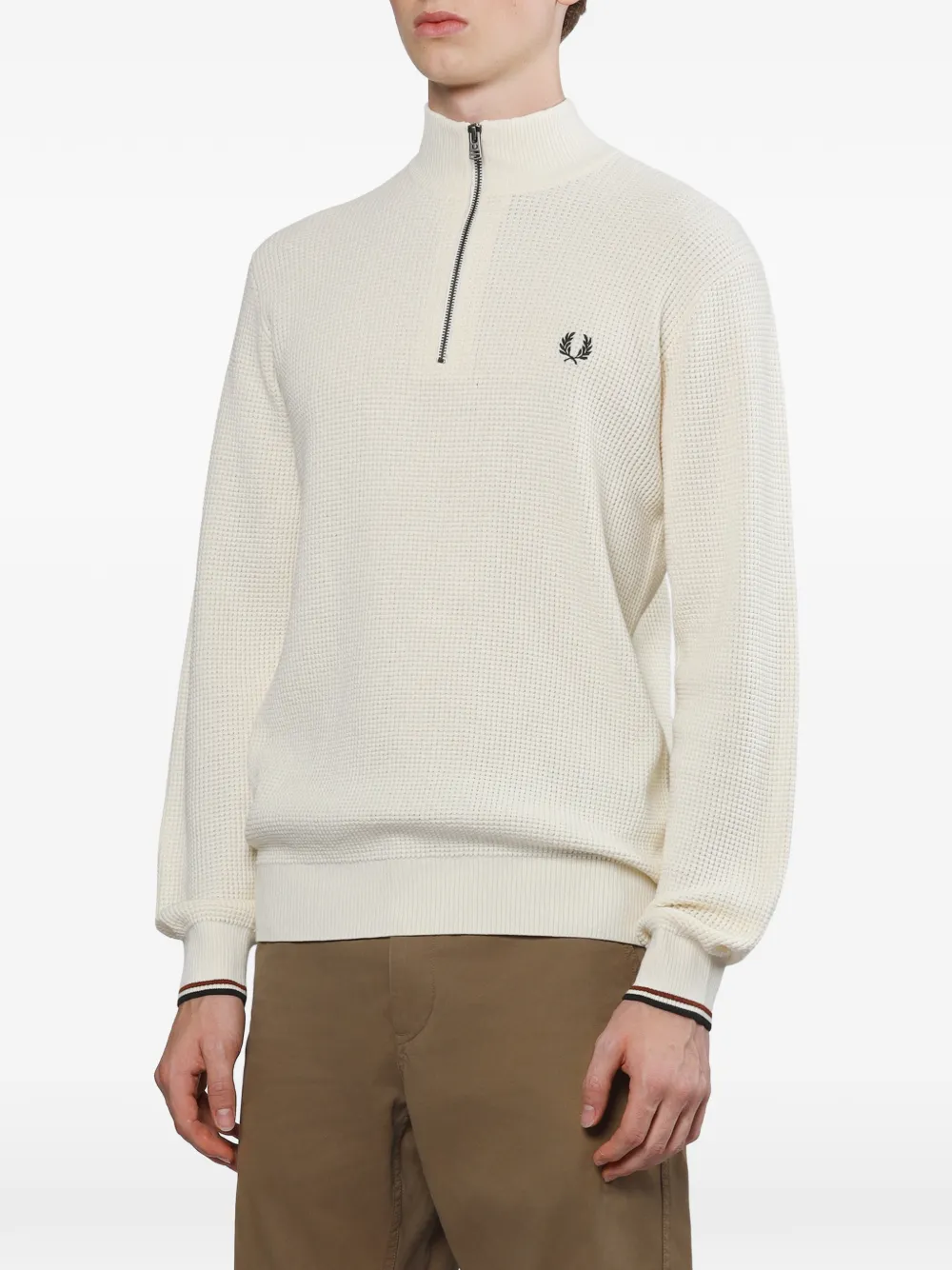 Fred Perry Wafelgebreide trui met kwart rits Wit