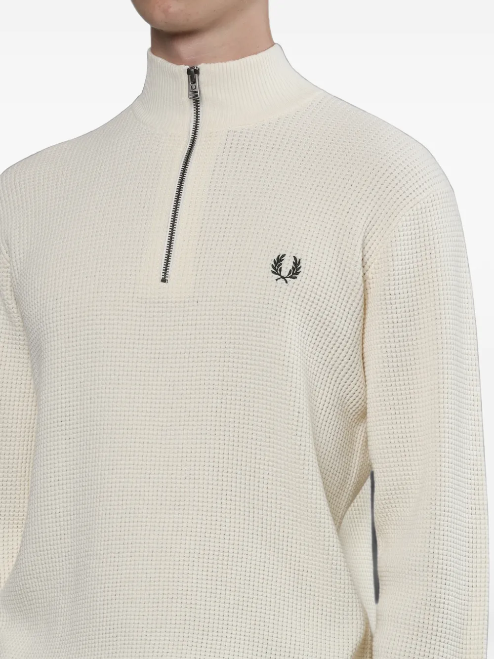 Fred Perry Wafelgebreide trui met kwart rits Wit
