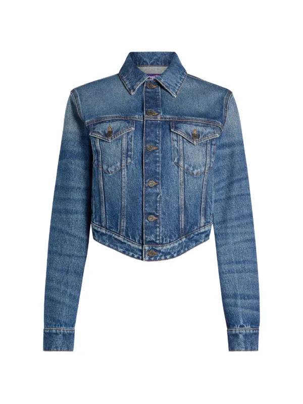 Jean Paul Gaultier Logo-print Wavy-waistband Denim Jacket in Blue