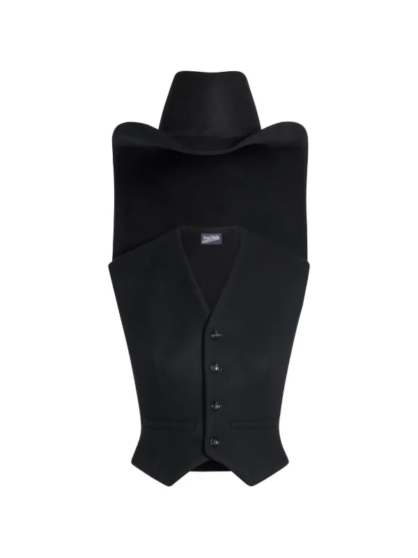 Jean Paul Gaultier Hat-detail Tailored Gilet in Black