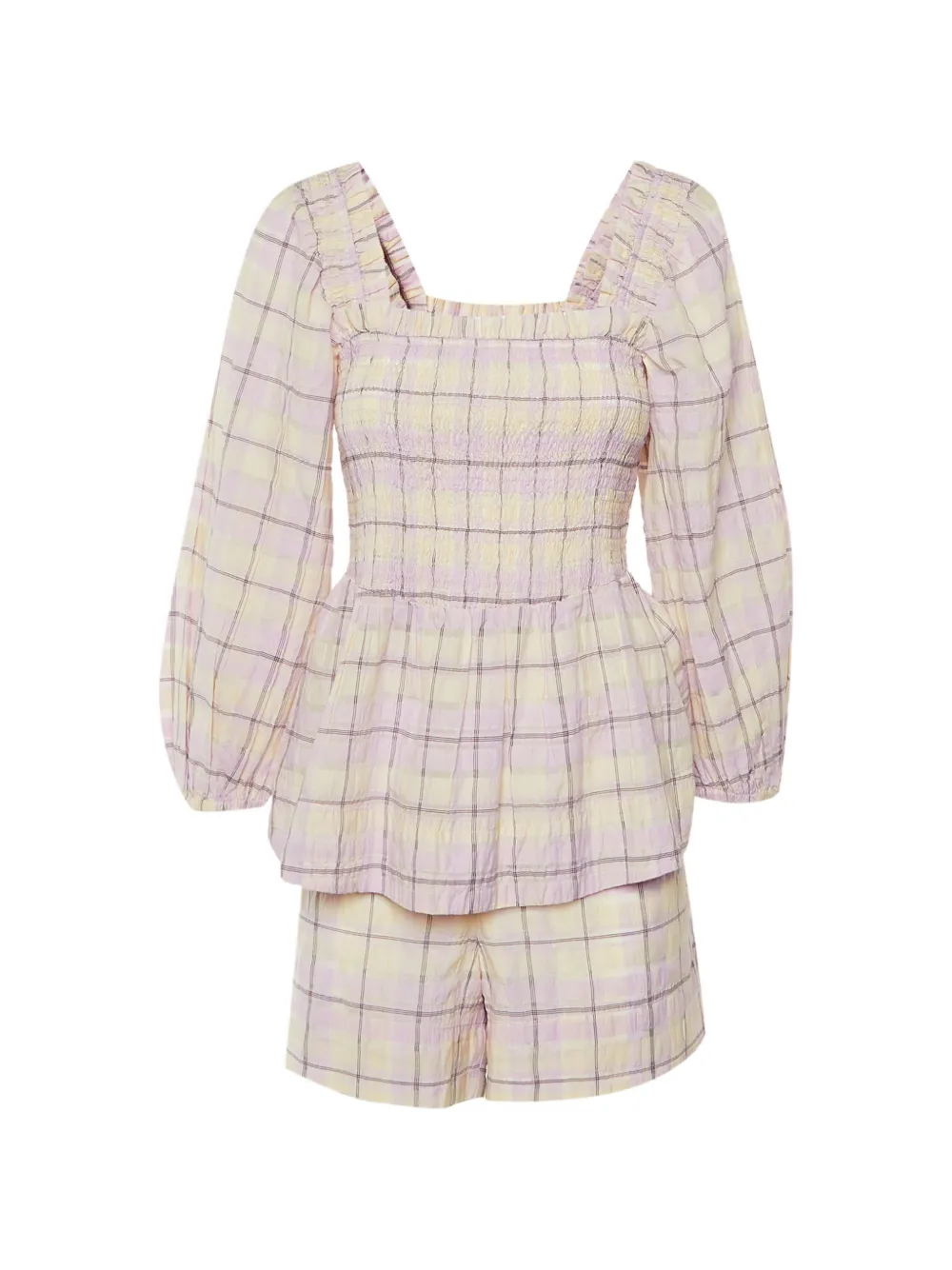 GANNI checked peplum top and shorts set - Toni neutri
