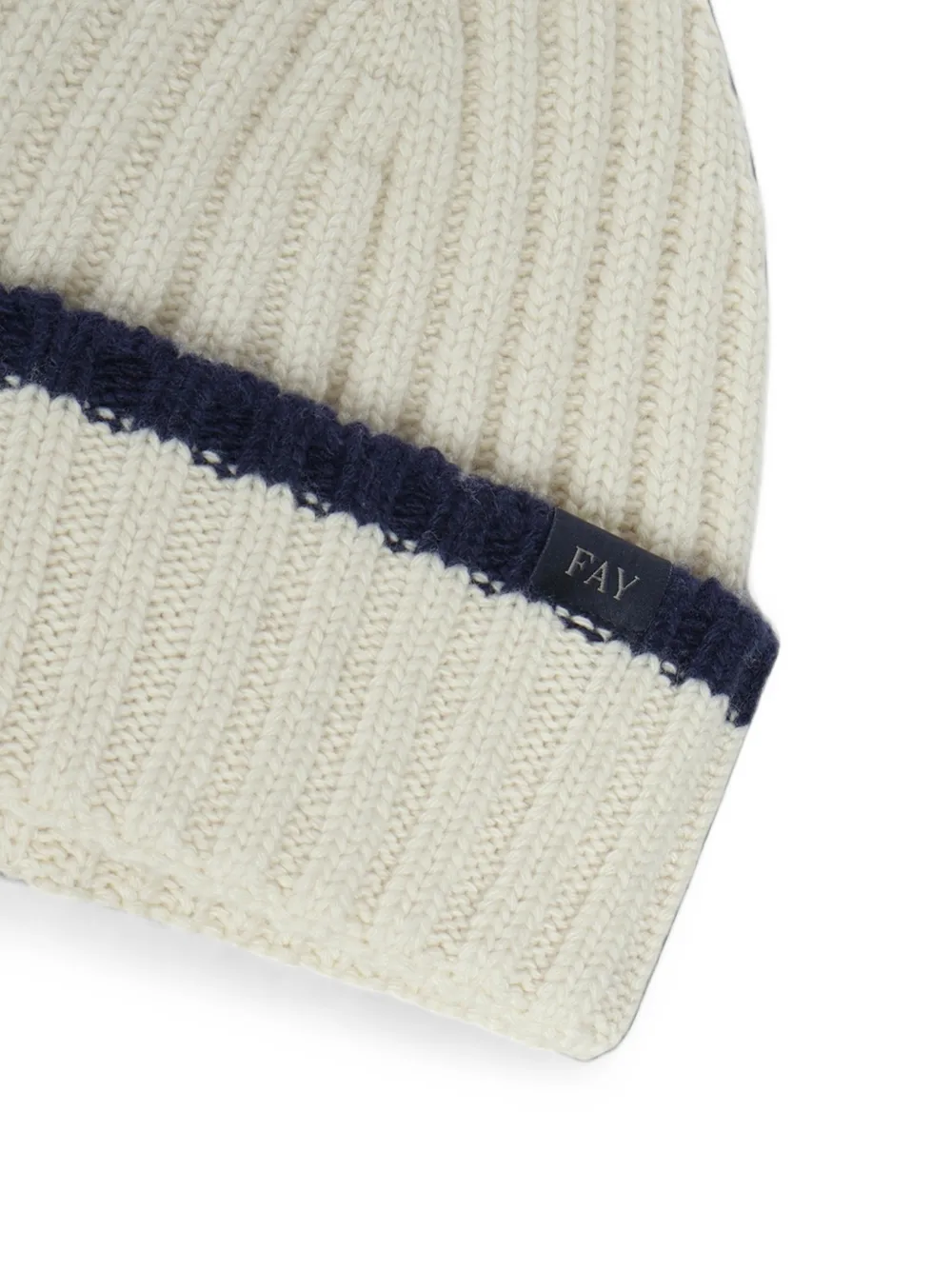 Fay Ribgebreide muts met streep Beige