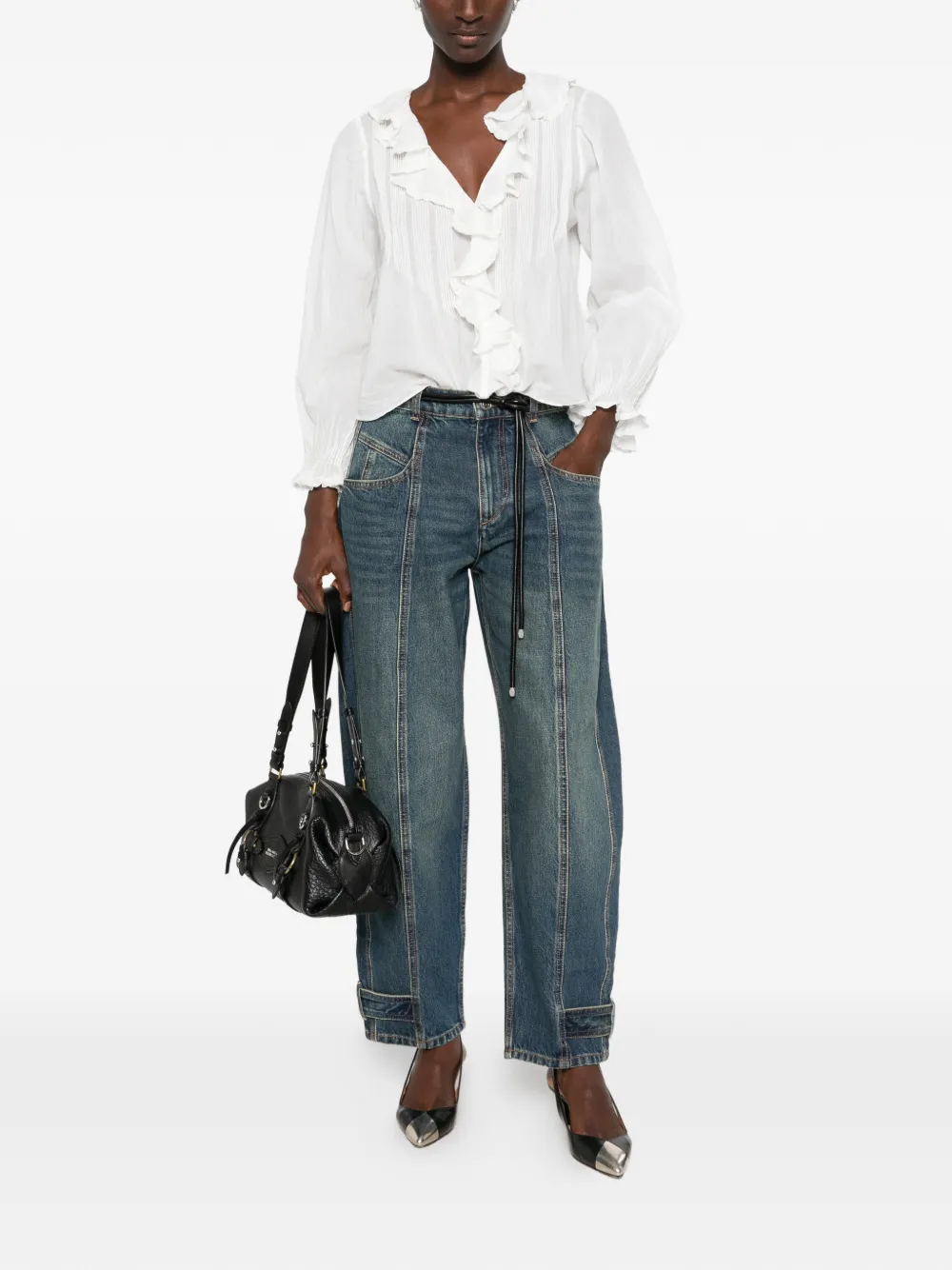 ISABEL MARANT Leja jeans met knoopmanchetten en naaddetail Blauw