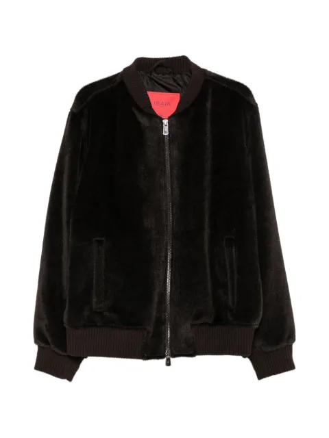 Isaia Varsity faux-fur ribbed-trim bomber jacket