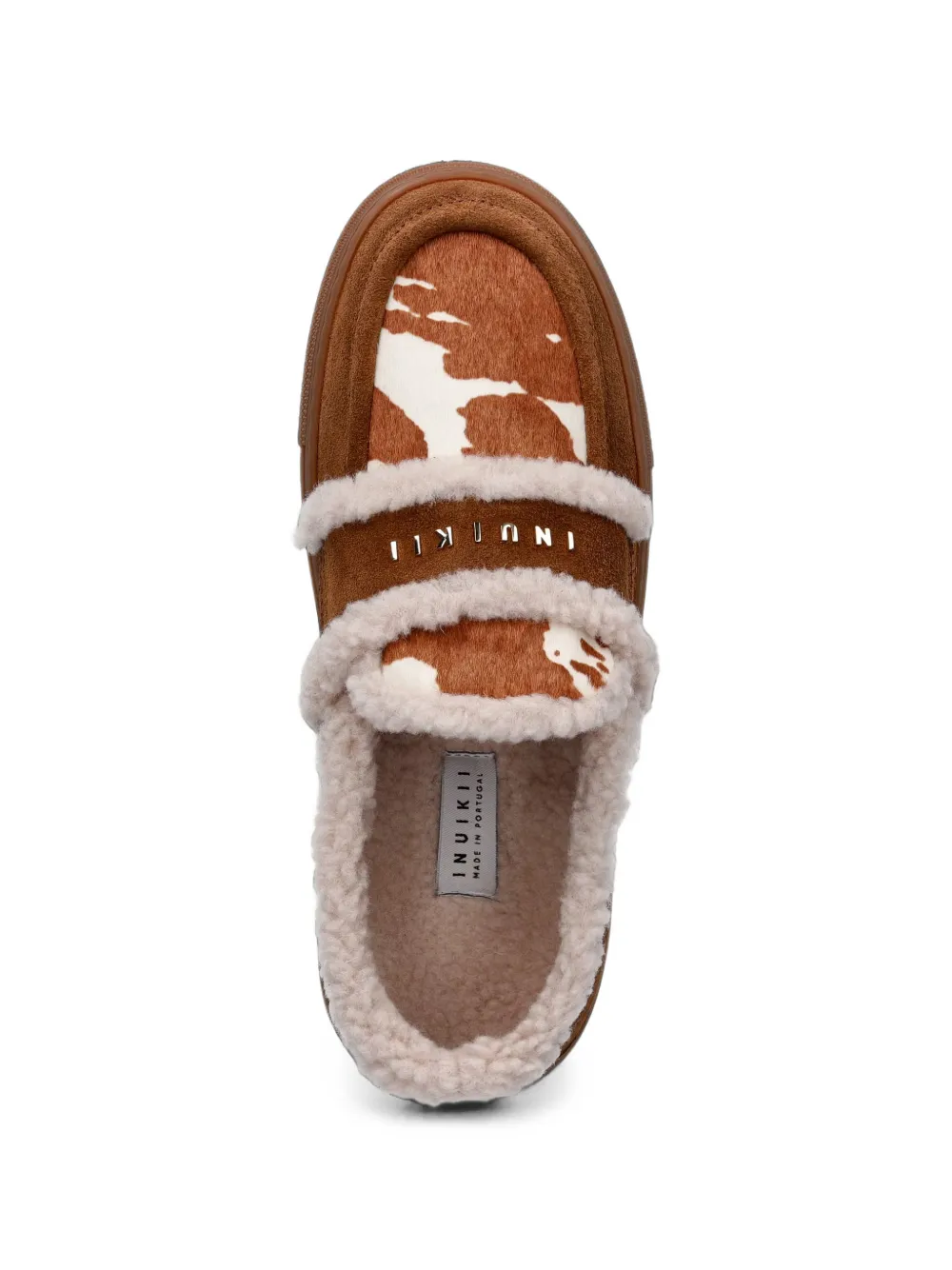 Inuikii shearling-trim cow-print loafers Bruin