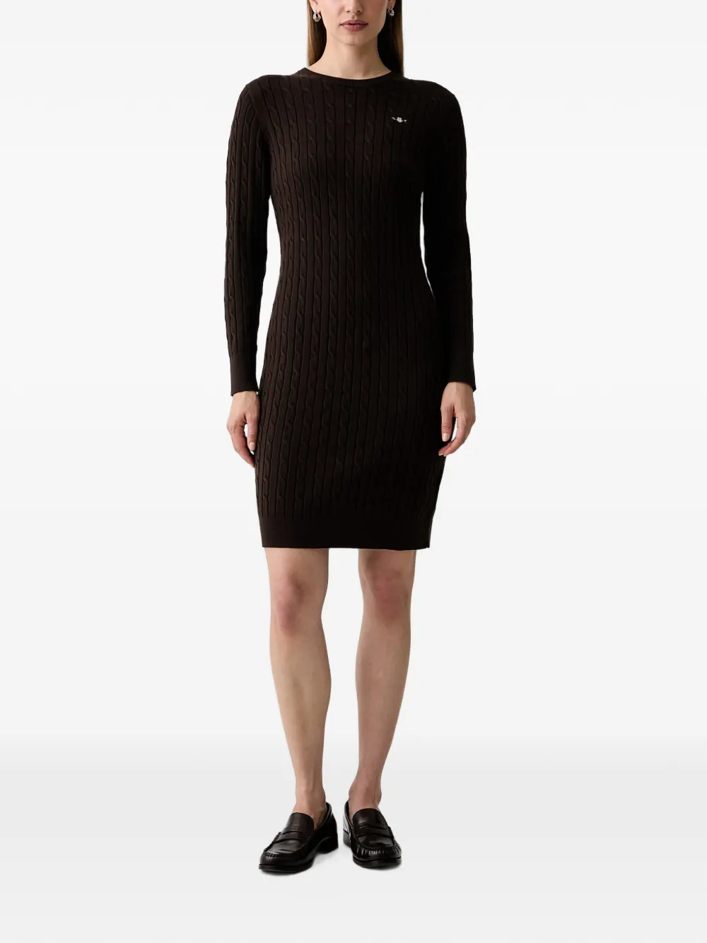 Gant cable-knit logo-embroidered mini dress - Marrone