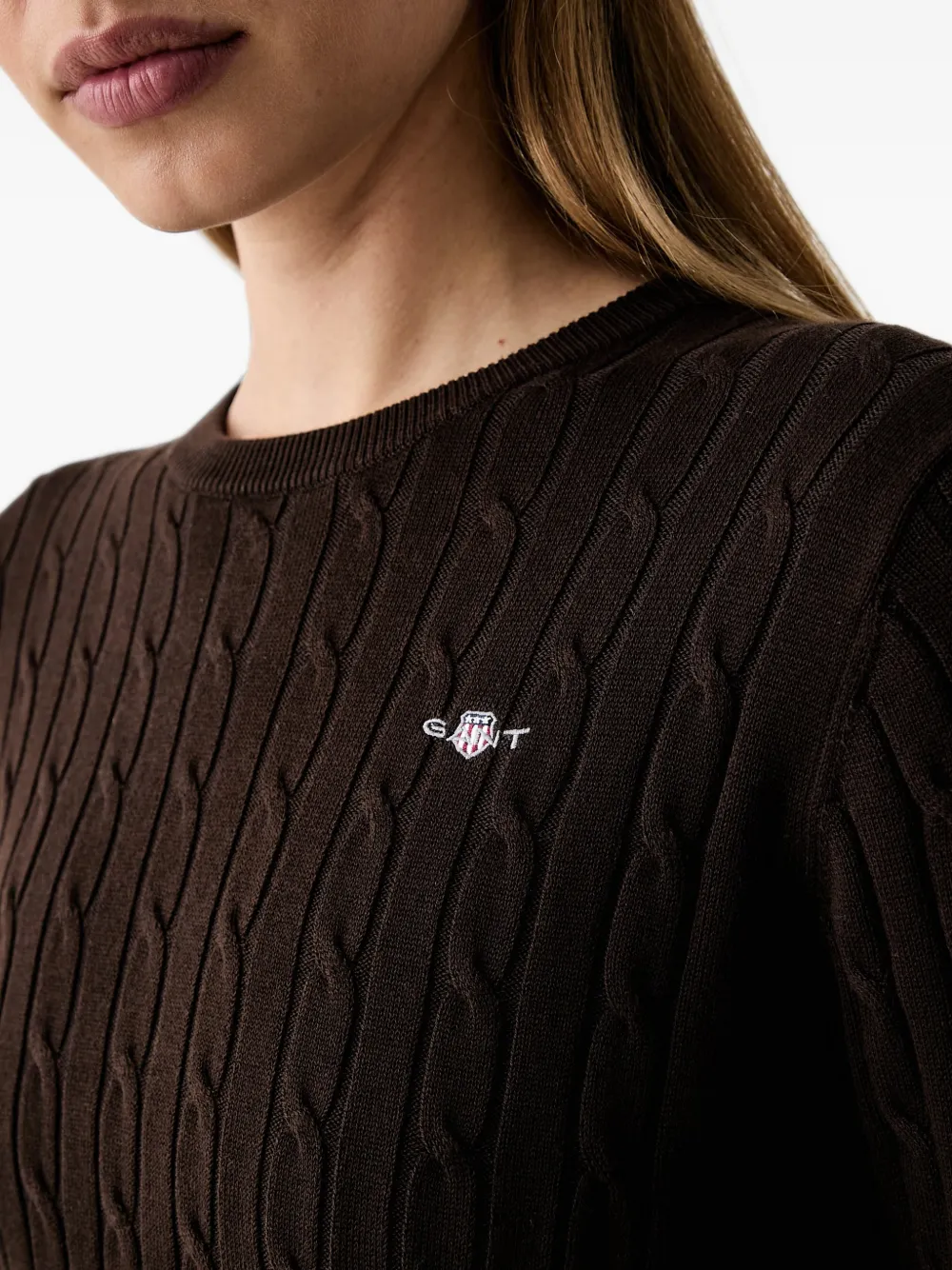 Gant Kabelgebreide mini-jurk met geborduurd logo Bruin