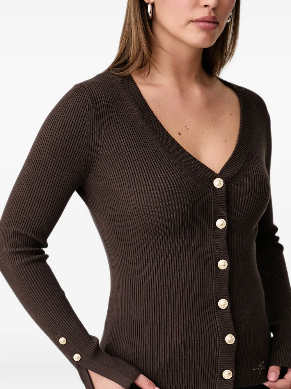 GUESS USA Ribgebreid vest Bruin