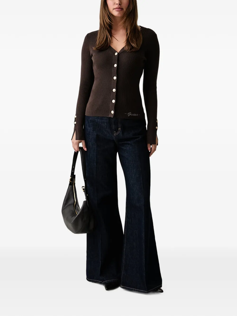 GUESS USA Ribgebreid vest Bruin