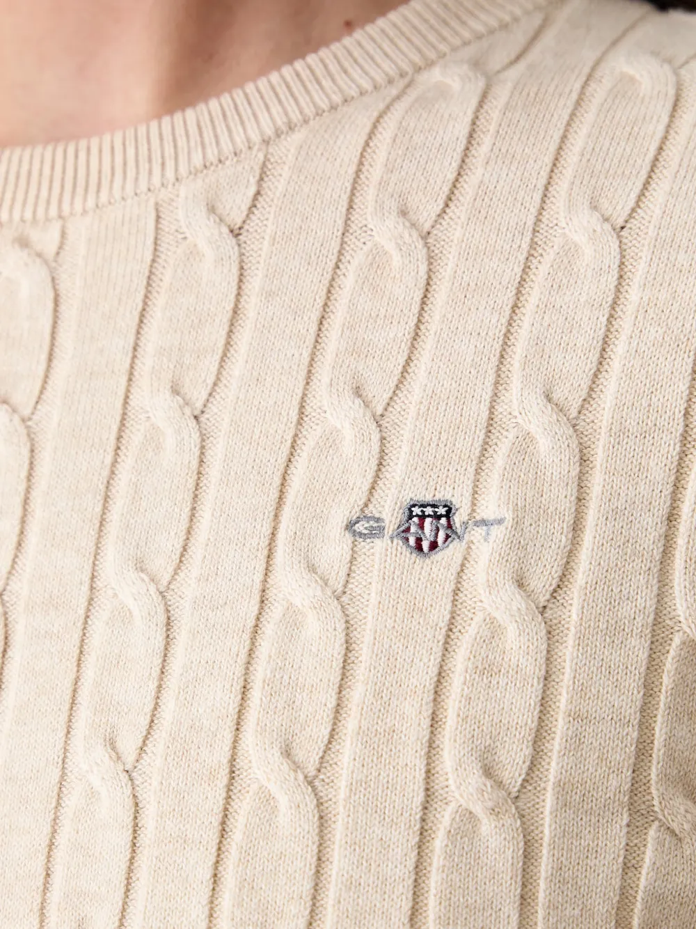 Gant Kabelgebreide mini-jurk met lange mouwen Beige
