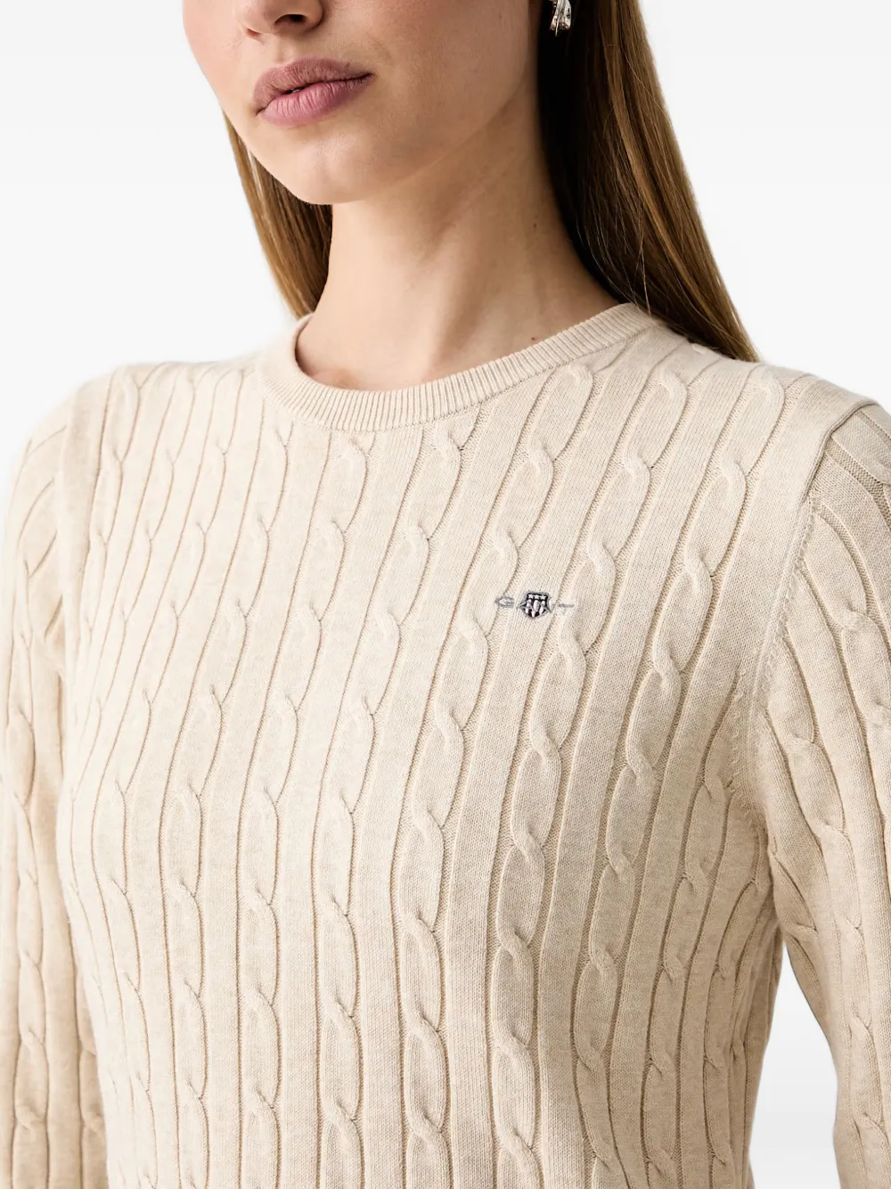 Gant Kabelgebreide mini-jurk met lange mouwen Beige