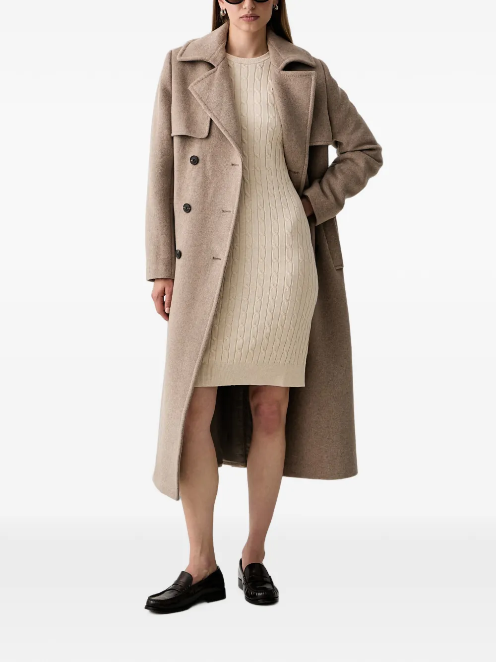 Gant Kabelgebreide mini-jurk met lange mouwen Beige