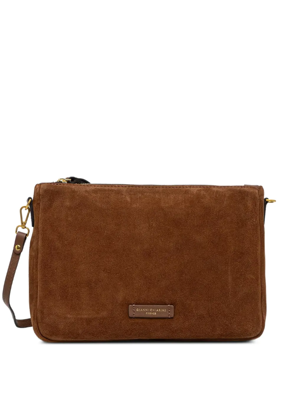 GIANNI CHIARINI logo-patch suede crossbody bag - Marrone