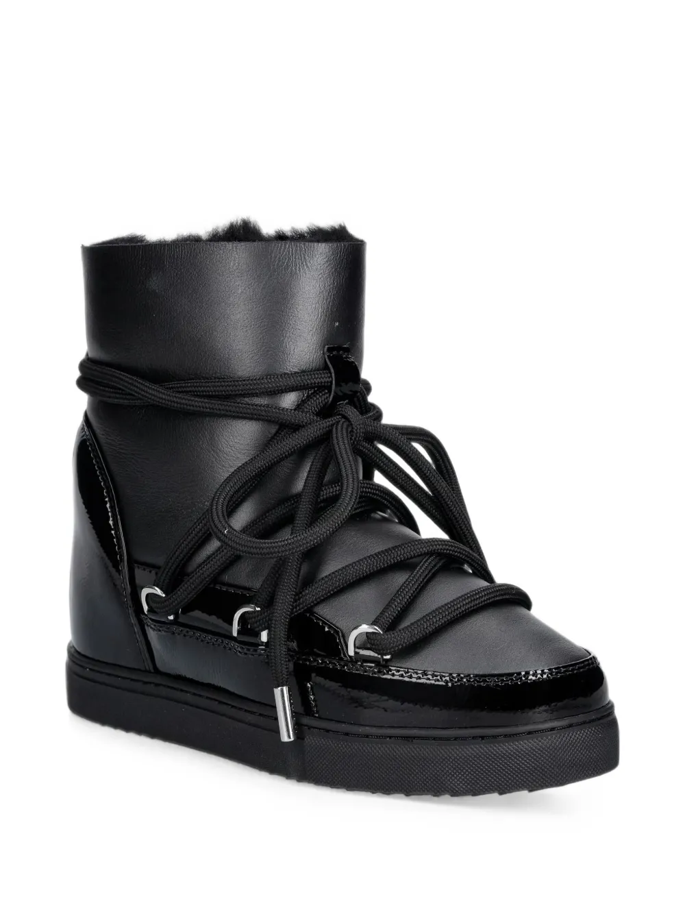 Inuikii patent-panelled lace-up ankle boots Zwart