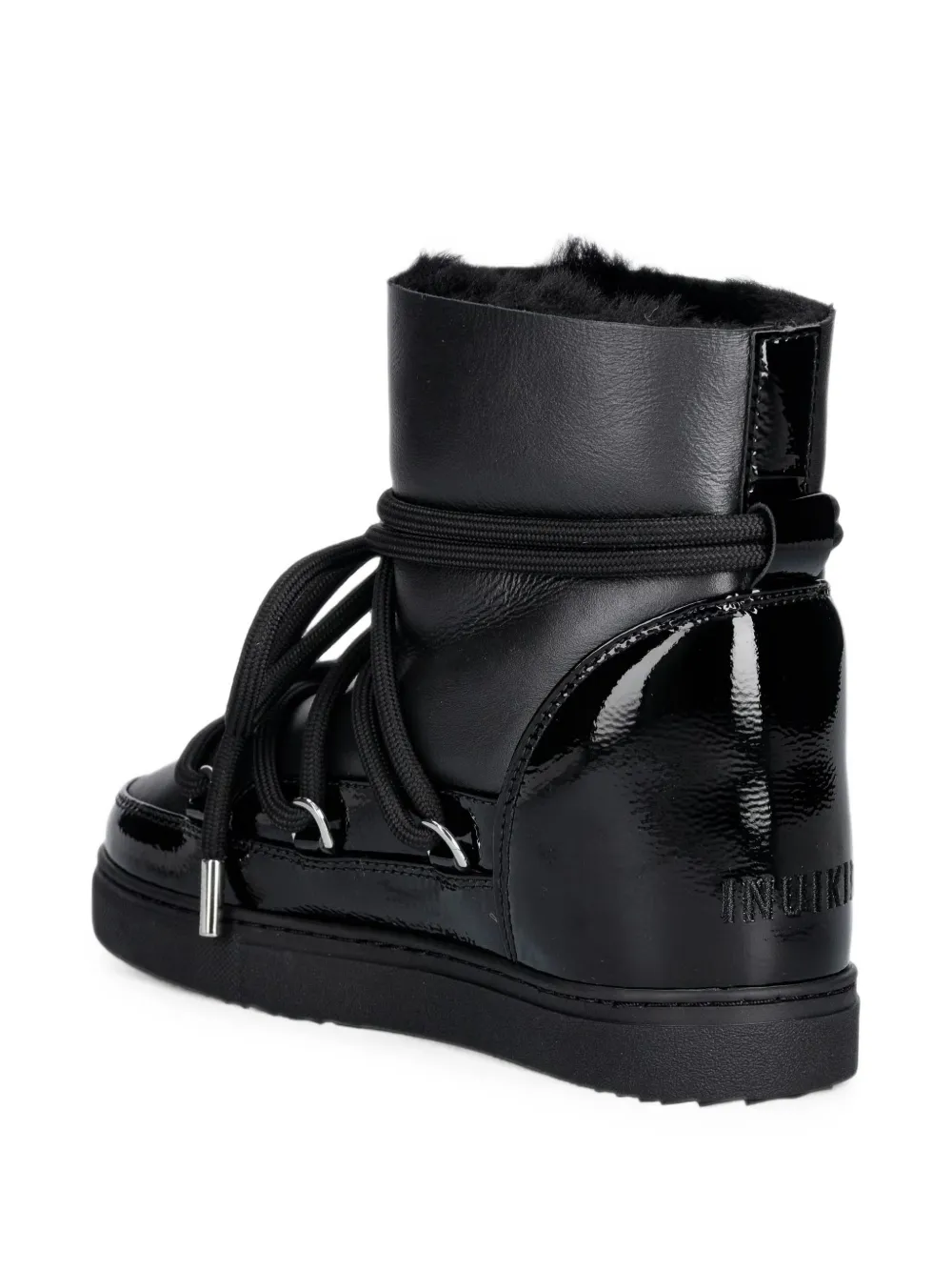 Inuikii patent-panelled lace-up ankle boots Zwart